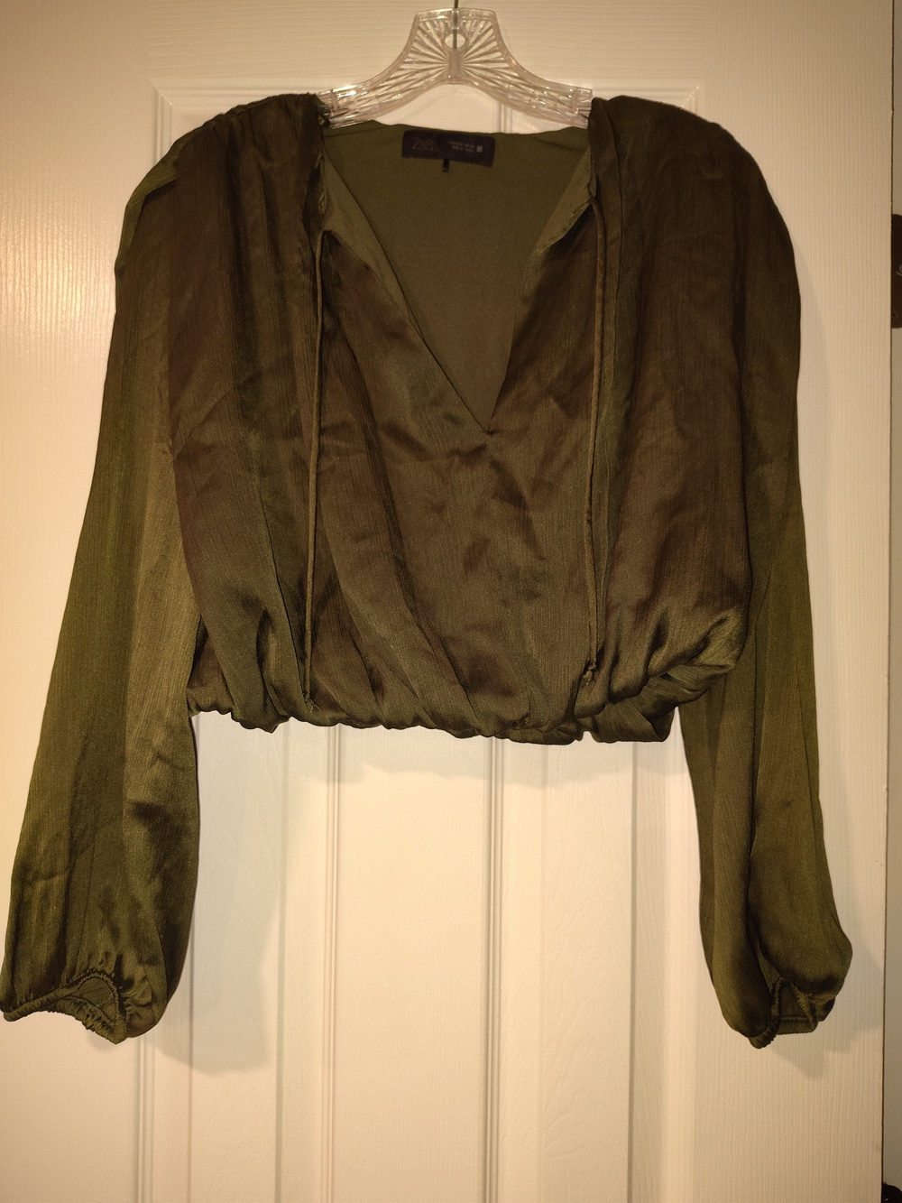 Zara Olive Green V-Neck Blouse